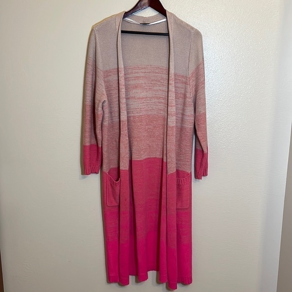torrid Sweaters - TORRID Pink Ombré Stripe Long Duster Cotton Open Front Cardigan Sweater